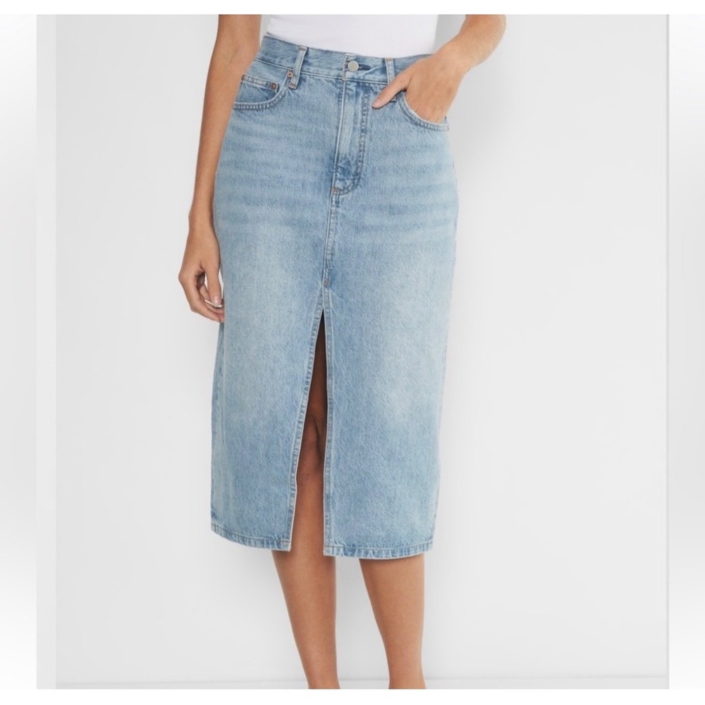 Denim Forum The '90s Halle Skirt Light Wash Front Slit Midi 90s Western - 27